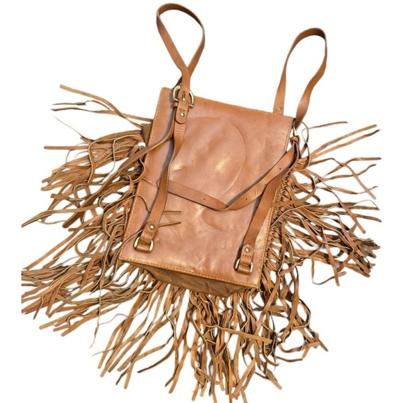 Sancia‎ Leather Fringe Backpack as is YVES SAINT LAURENT Fringe Calfskin Leather Backpack Bag Black main image 3
